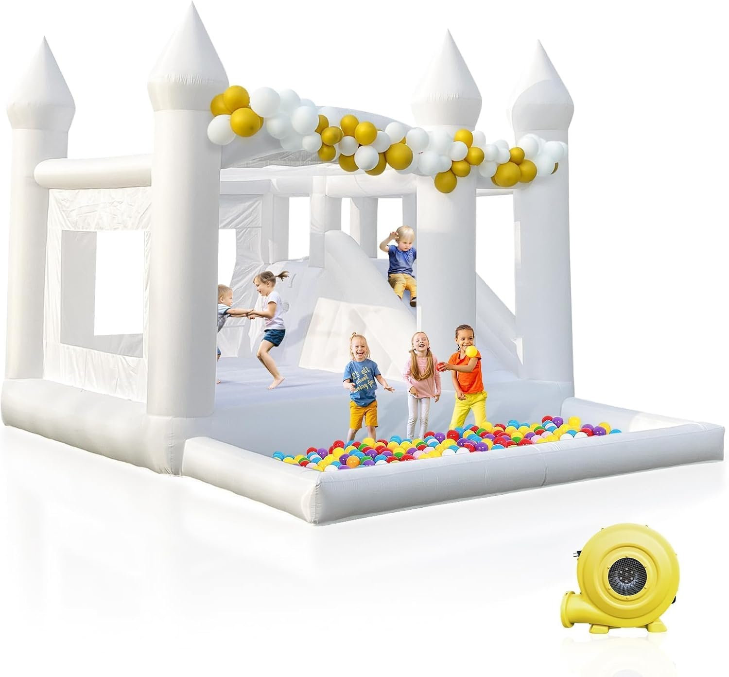 Connsann 15' x 13' Oxford White Bounce House with Ball Pit & Slide